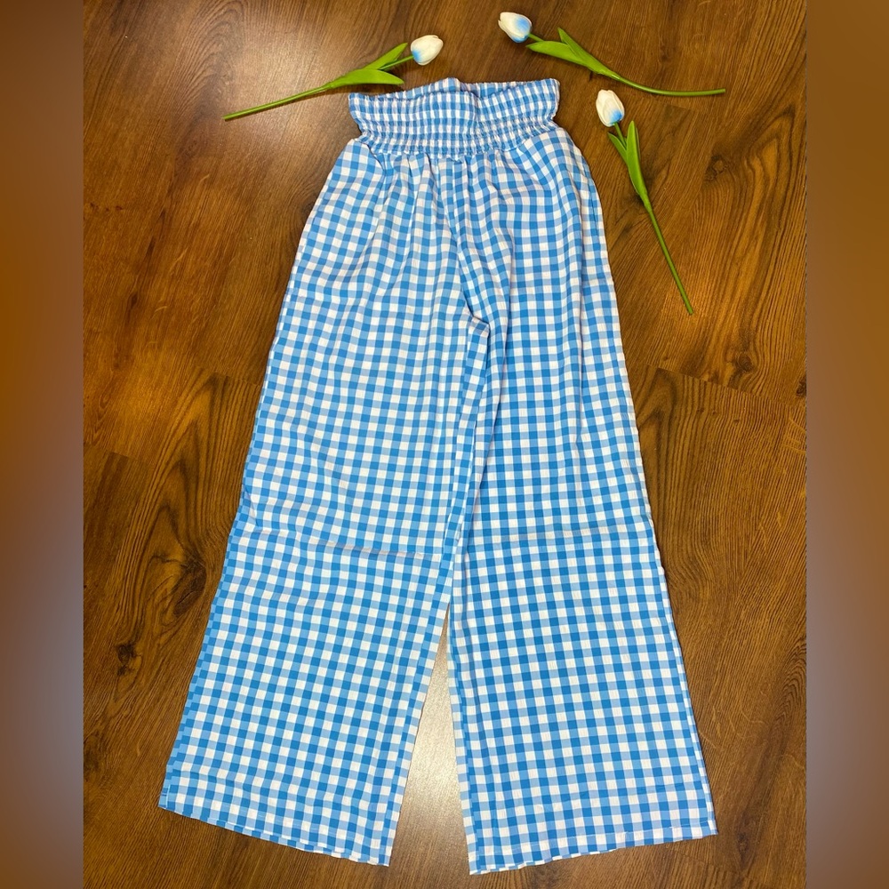 🎀🌷 Blue Gingham Wide Leg Pants w/ Pockets 🌷🎀 NWT